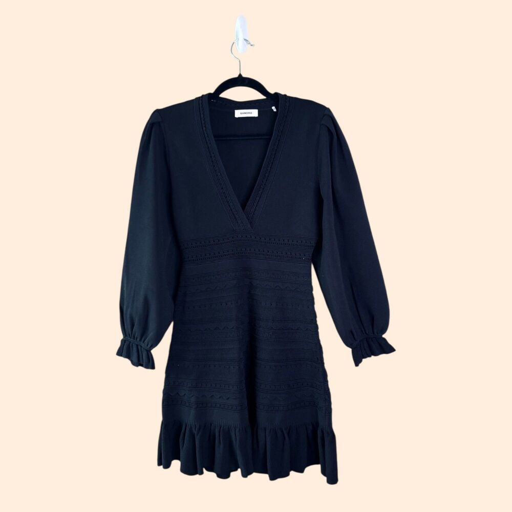 Sandro Black Knit Mini Dress